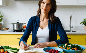 Woman-avoiding-common-AIP-reintroduction-mistakes-by-tracking-food-and-symptoms-at-kitchen-table
