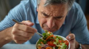 a man eating healthy diet unwillingly